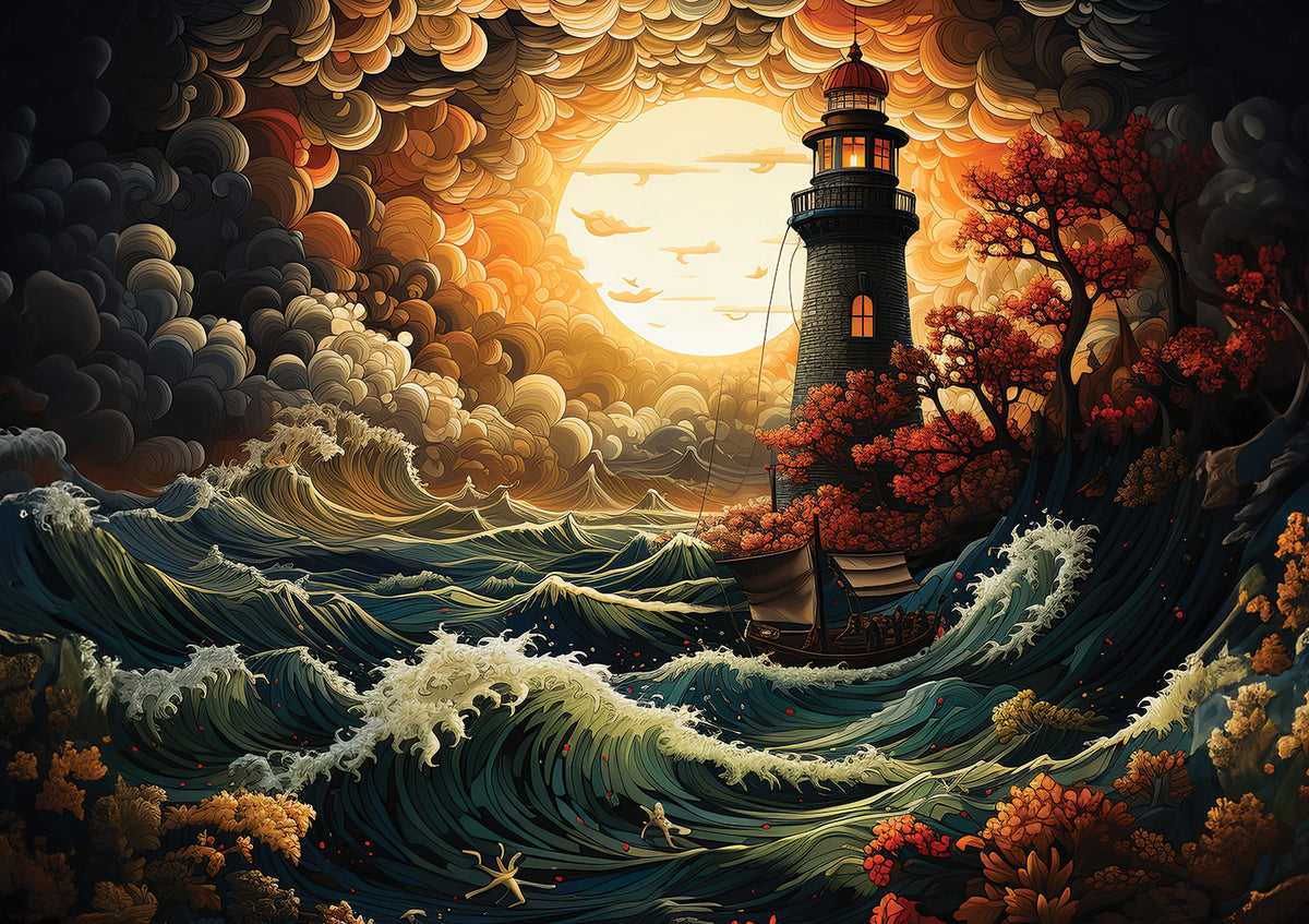 1500 Lighthouse in a Storm AP-5405